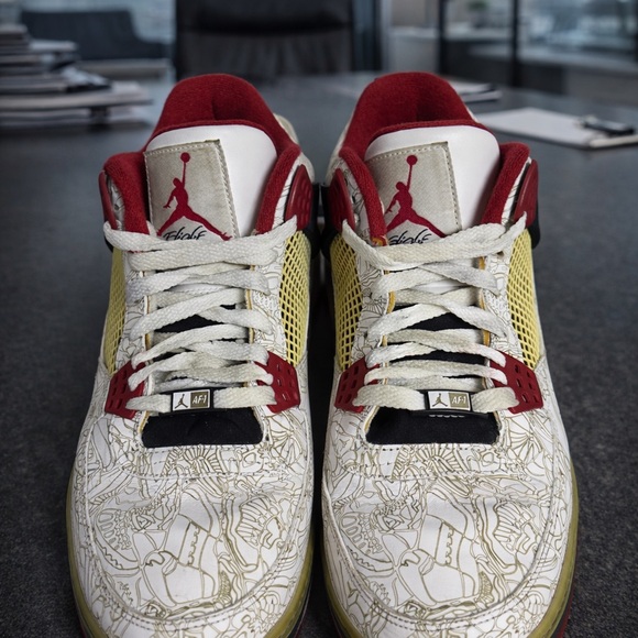 Nike Air Jordan 4 Retro Laser White Red Graphic Print Sneakers Men